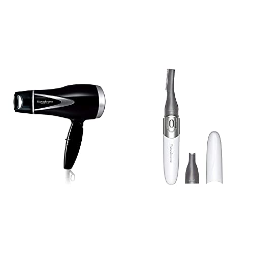 【新生活2点セット買い】モノクローム ヘアドライヤー マイナスイオン 軽量タイプ ブラック KHD-9300/BK [Amazon限定ブランド] + フェイスシェーバー&ノーズケア ホワイト KLC-0840/WH [Amazon限定ブランド]